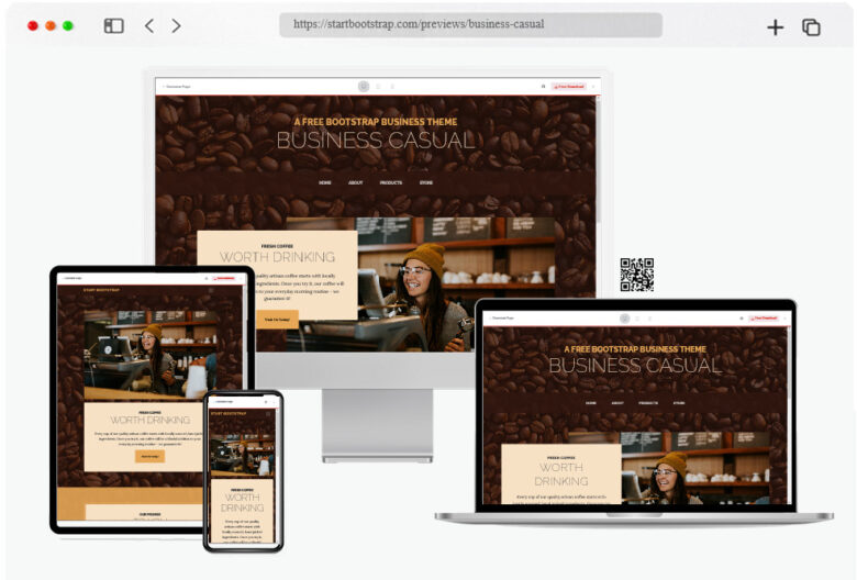 business casual free bootstrap cafe website template